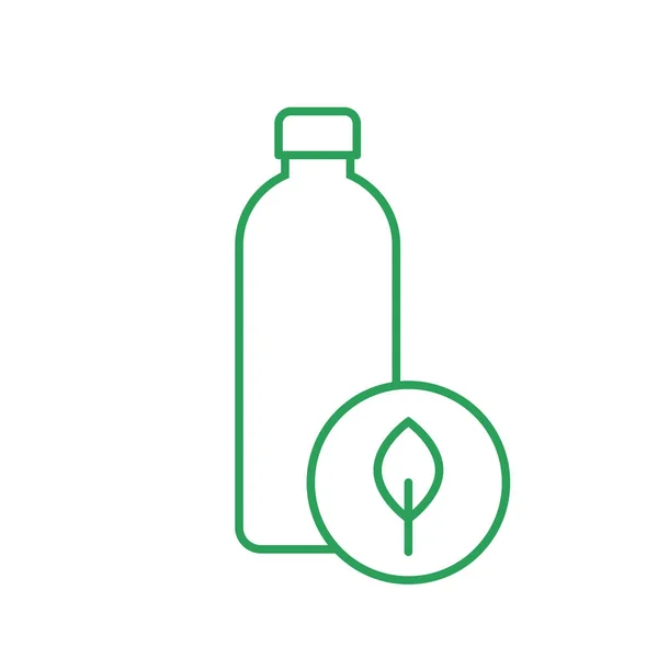 生物降解水瓶细线图标 有叶子的瓶子 可持续包装作为塑料的替代品 植物水瓶 生态友好生物塑料 矢量图解 剪贴画 — 图库矢量图片