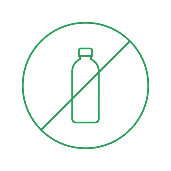 没有塑料瓶细线图标 塑料瓶禁酒标志 对塑料概念说不 白色背景的绿色轮廓 减少塑料污染 不准倾倒 矢量图解 剪贴画 — 图库矢量图片