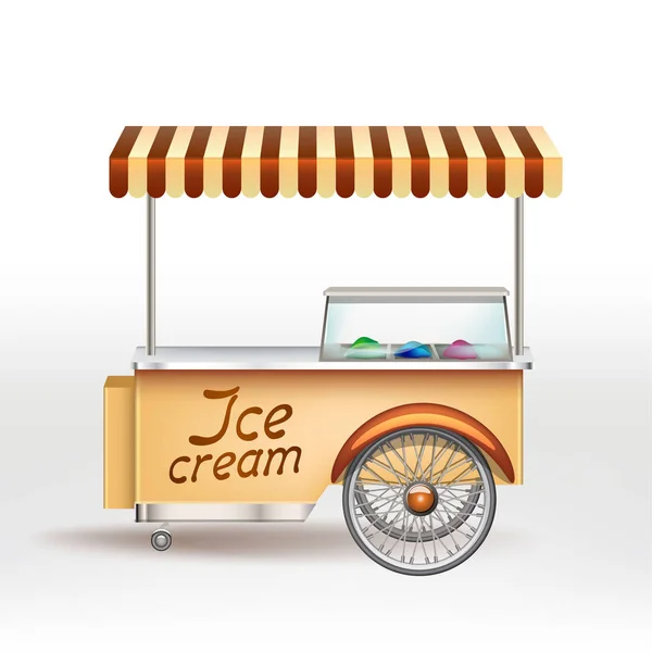 茶色のアイスクリームを入れる。店の商品と車輪の上 — ストックベクタ