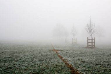 Park disappearing in the fog clipart