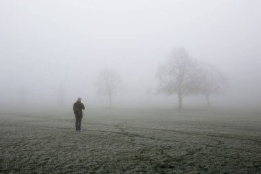 Sisin içinde bir park Mobil fotoğraf çekici adam