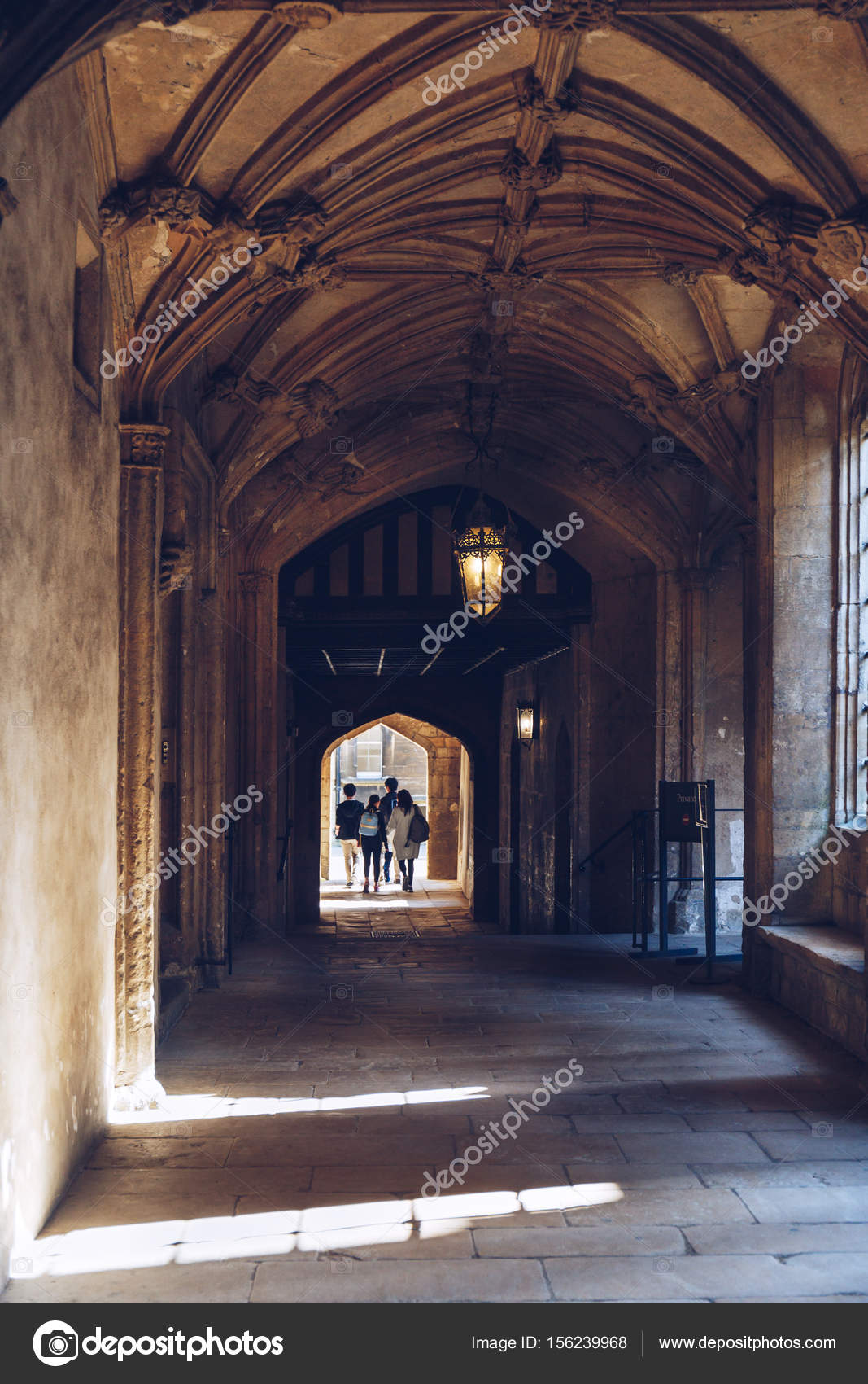Students Walk Inside At Christ Church College Oxford Stock