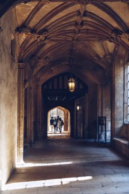 Students walk inside at Christ Church College, Oxford clipart