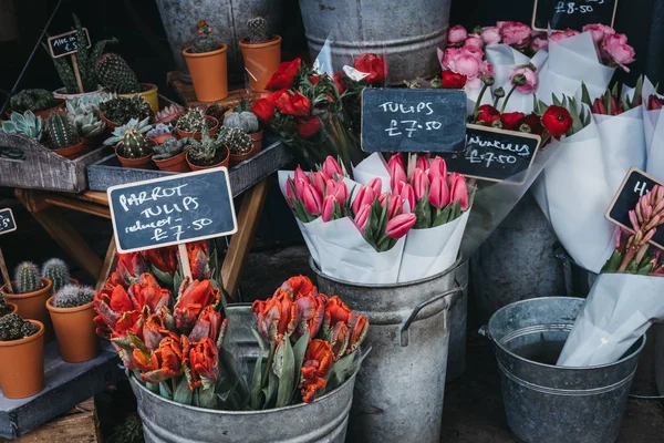 Selection Fresh Flowers Potted Plants Sale Street Market Stall — Stock Photo, Image