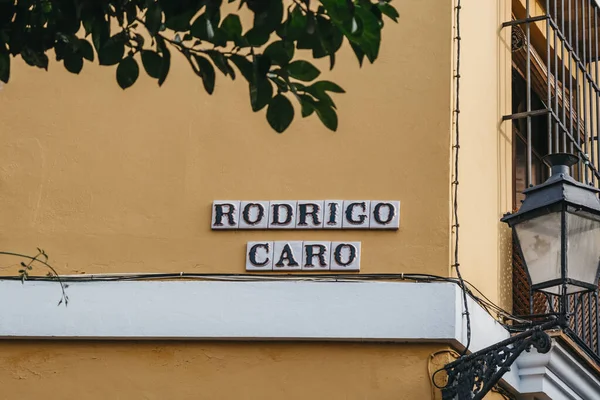 Rodrigo Caro Street Name Sign Street Seville Capital Andalusia Region — Stockfoto