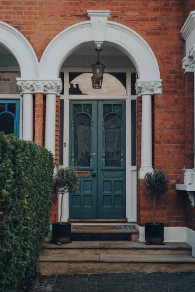 London April 2020 Stained Glass Wooden Front Door Traditional Edwardian — Stock Photo, Image