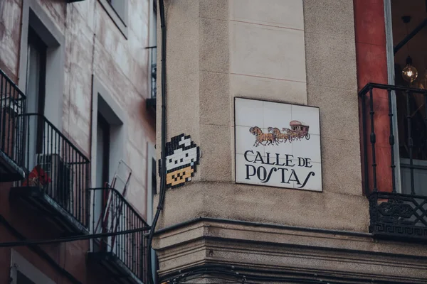 Madrid Spain January 2020 Street Name Sign Portas Street Calle — Stock Photo, Image