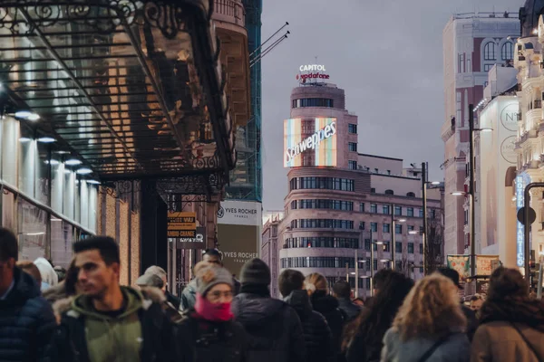 Madrid Spain January 2020 Distant View Edificio Capitol Gran One — Stock Photo, Image