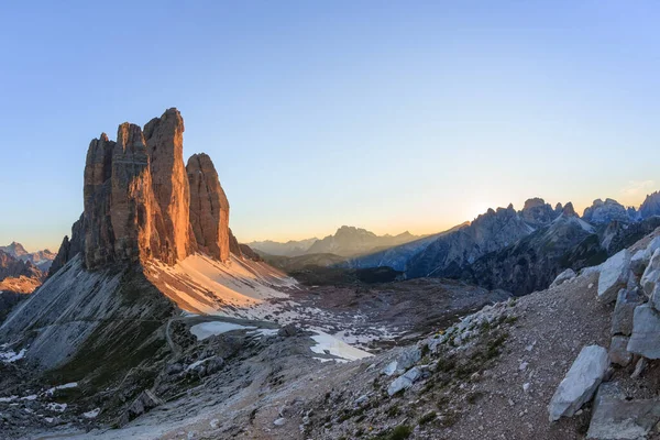 Tre Cime Lavaredo Tramonto Dolomiti Italia — Foto Stock