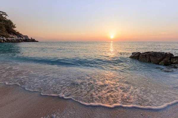 Рассвет Мраморном Пляже Пляж Сальяра Острова Тассос Греция Самый Красивый Стоковое Фото