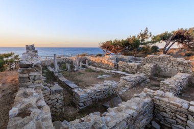 Aliki arkeolojik sahasındaki antik köyün kalıntıları. Thassos, Yunanistan