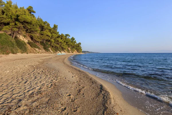 Nascer Sol Praia Kriopigi Kassandra Península Halkidiki Grécia — Fotografia de Stock