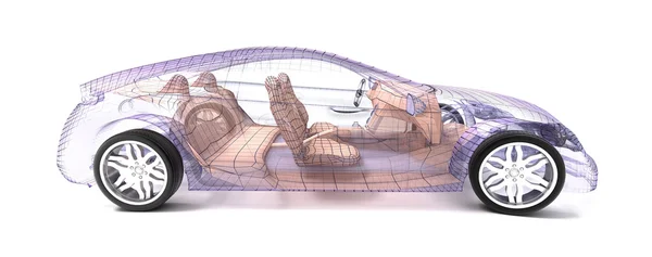 Diseño transparente del coche, modelo de alambre. Ilustración 3D. Mi propio diseño de coche . —  Fotos de Stock