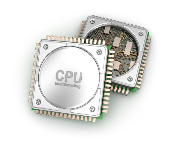 Central computer processors CPU isolated on white background . 3D illustration