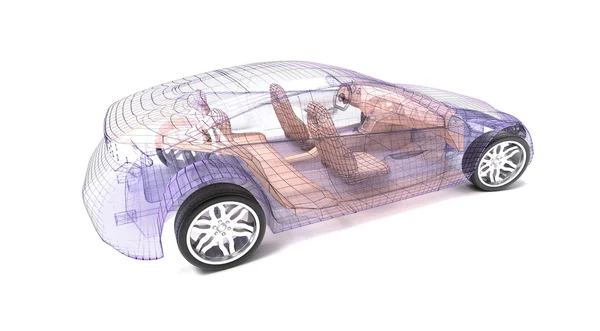 Conception de voiture transparente, modèle de fil. Illustration 3D. Ma propre conception de voiture . — Photo