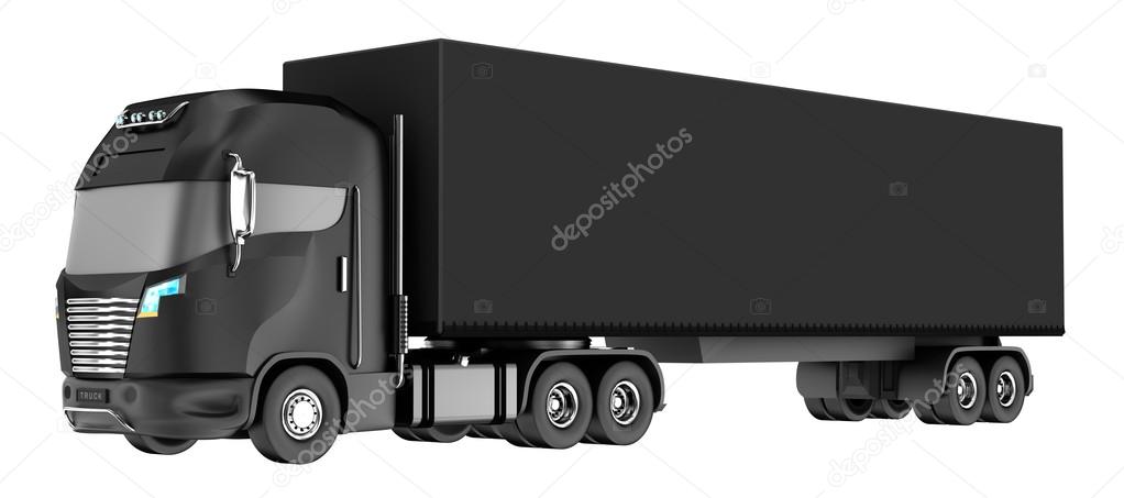 Black truck with container isolated on white. My own design. 3D rendering