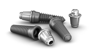 Beyaz arka plan üzerinde 3d illüstrasyon izole Diş implantları seti