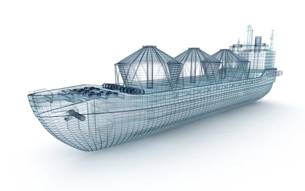 Πετρελαιοφόρο πλοίο μοντέλο σύρματος απομονωμένα σε λευκό. Δικό μου σχέδιο. 3D απεικόνιση. — Φωτογραφία Αρχείου