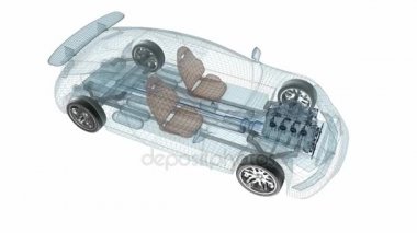 Şeffaf araba tasarımı, tel model.3d animasyon. Kendi araba tasarımı.