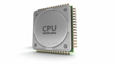 Merkezi bilgisayar işlemci Cpu 3d animasyon.