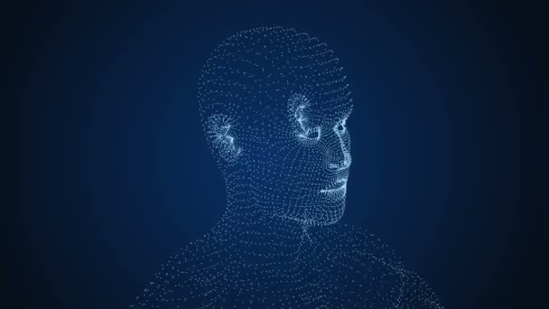 Людська голова з точок 3d концепції, 3D анімація . — стокове відео