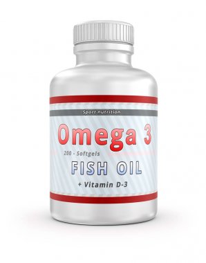 Beslenme takviyeleri Omega 3 balık yağı. 3D çizim