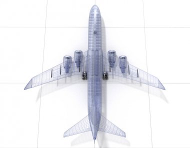 Uçak tel model, beyaz izole. 3D çizim