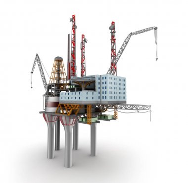 Beyaz üzerinde sondaj offshore platformu. 3D çizim