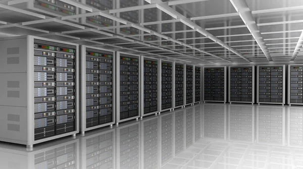 数据中心中服务器室的现代内部 — 图库照片