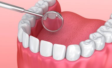 Diş muayenesi ayna ile. Tıbben doğru diş 3d çizim