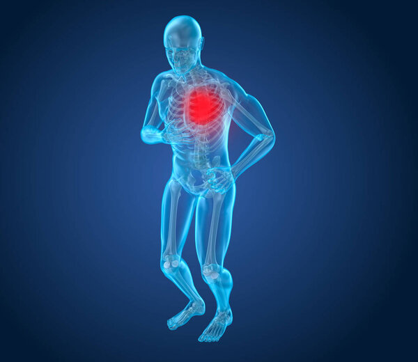 Heart Attack, man suffering from heart pain. 3D illustration