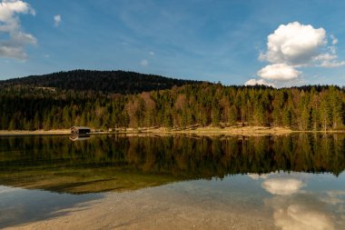Yalnız bir kulübe bir büyük yansımaları Ferch, ormanıyla önünde
