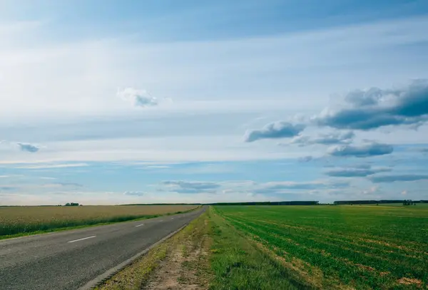 Asphalt highway among the fields