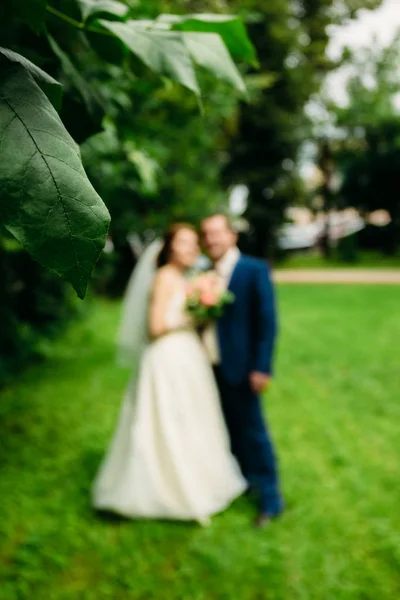 Menyasszony és a vőlegény kint a blur — Stock Fotó