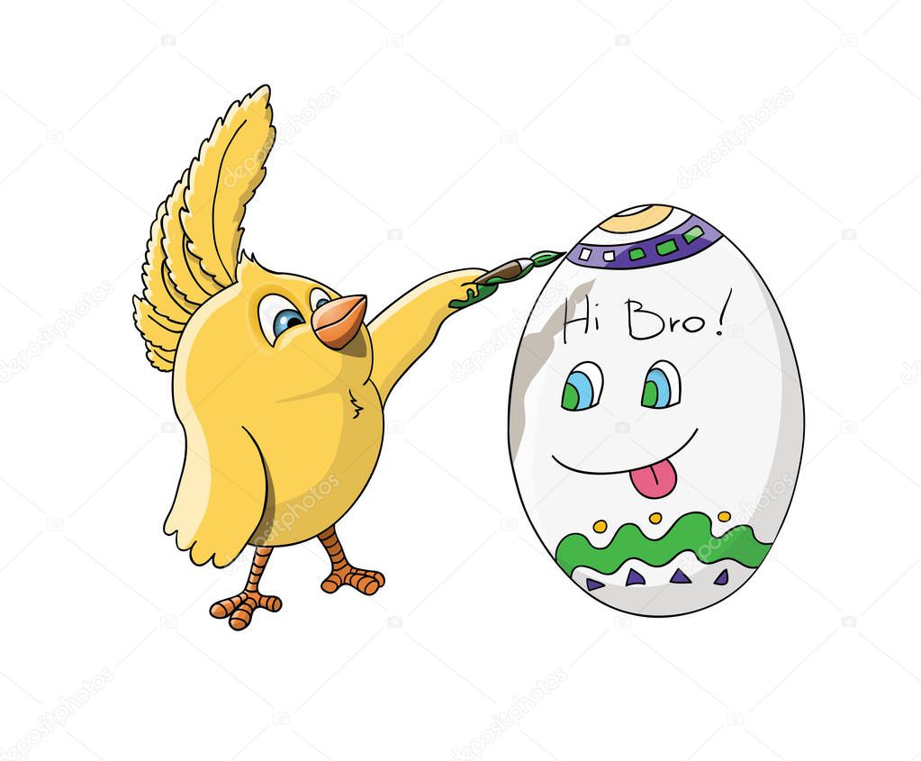 Brother chick colors his brother egg
