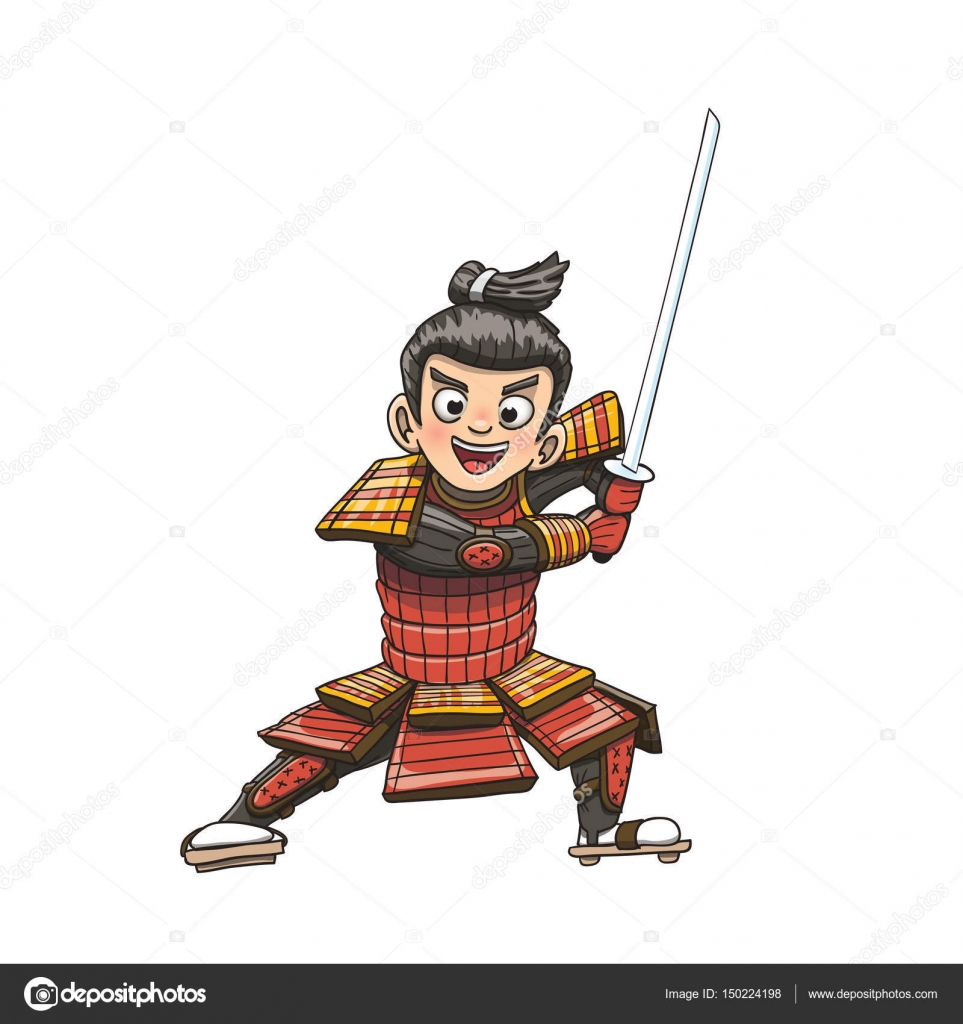 Ilustración de dibujos animados samurai guerrero japonés Vector de stock  #150224198 de ©illumylov, image size:963x1024