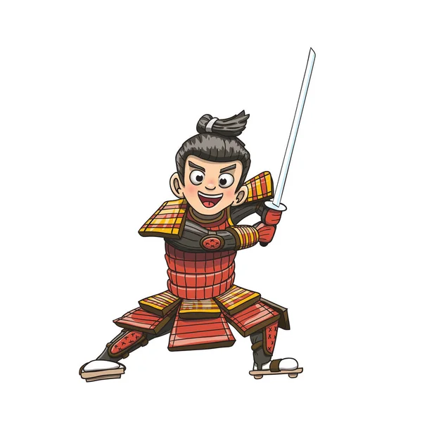 Ilustración de dibujos animados samurai guerrero japonés — Vector de stock