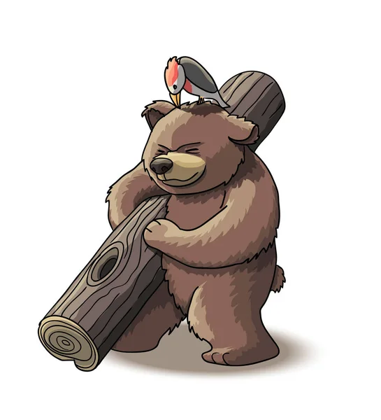 Brown bear cub carry dřevo — Stockový vektor