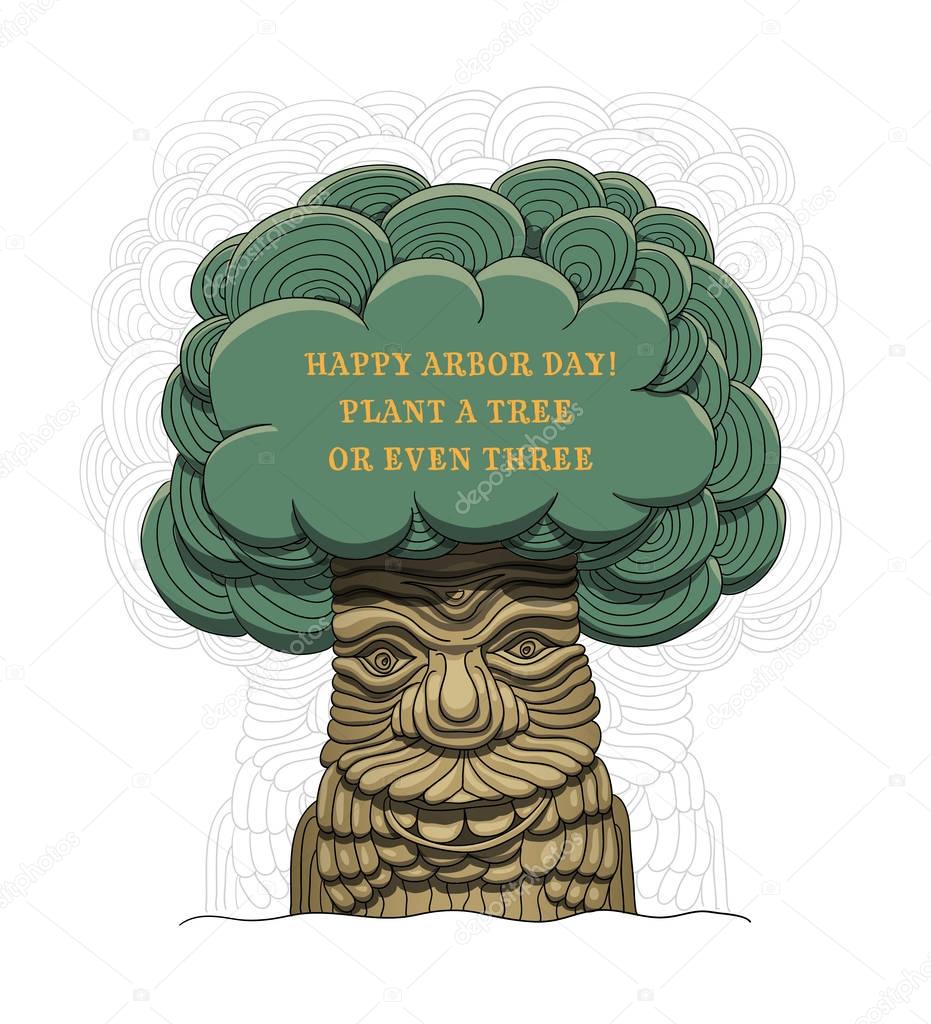 Happy Arbor Day! Vector illustration for a holiday. Symbol of arboriculture, forests, agriculture. Space for text