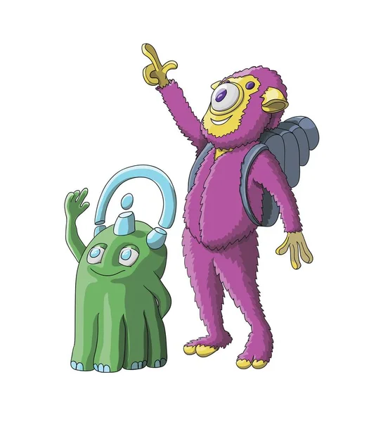 Cute alien monsters vector illustration character design — Stock Vector