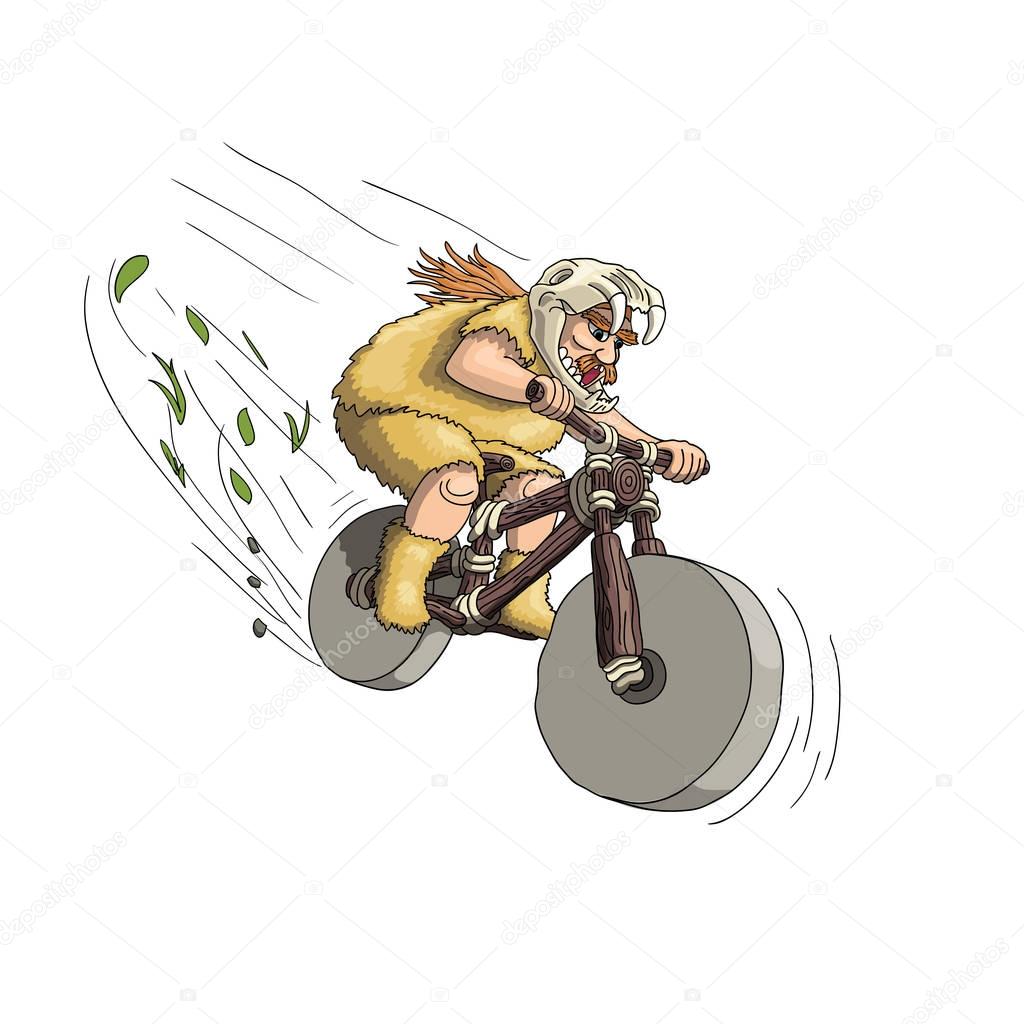Downhill mountain biker from primal era. Isolated