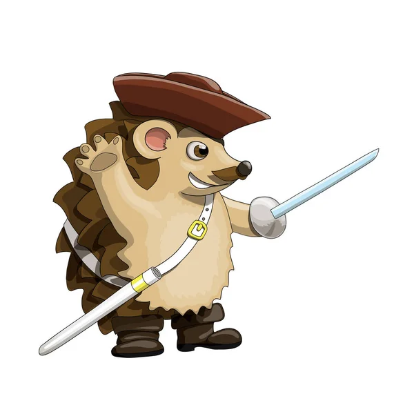 Hedgehog pirate with a saber — Stock Vector