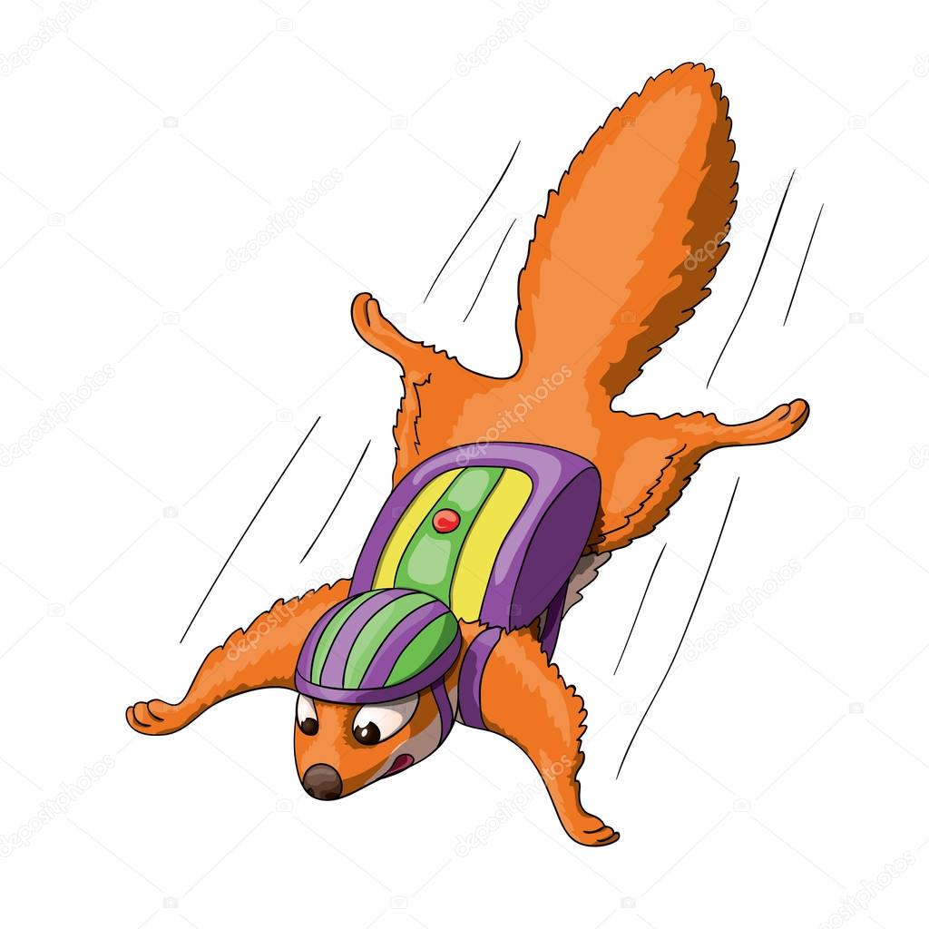 Funny cartoon squirrel character base jumping
