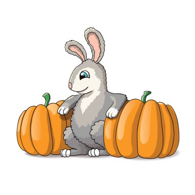 Sevimli tavşan karikatür çizim pumpkins ile