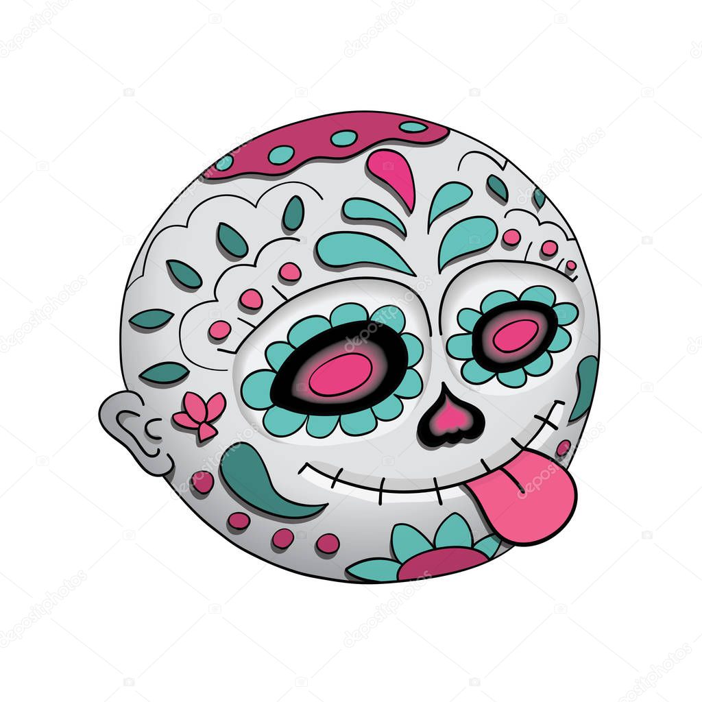 Emoji Tongue. Day of the dead. Dia de Los Muertos. Halloween. Vector Illustration