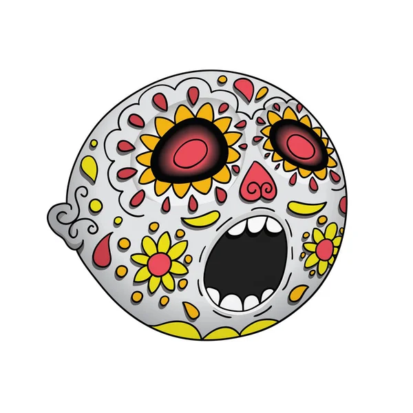 Halloween.Emoji Hushed. Day of the Dead. Dia de Los Muertos. Vector Illustration — Stock Vector