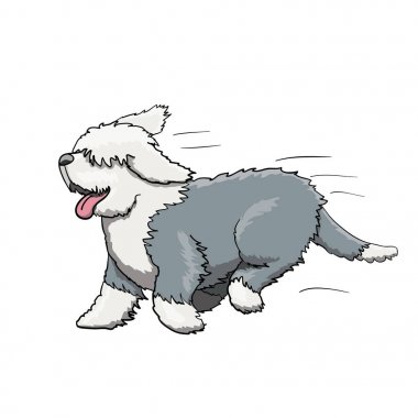 Bobtail Furry English Dog Cartoon Character Running. Vector Illustration clipart