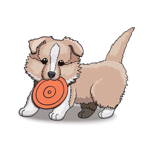 Collie Puppy Com Frisbee Desenhos Animados Personagem Vector Ilustração Eps —  Vetores de Stock