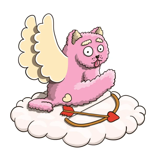 Walentynki Cupid Różowy Kot Falujący Przerwę Chmurze Cupid Strzałki Łuk — Wektor stockowy