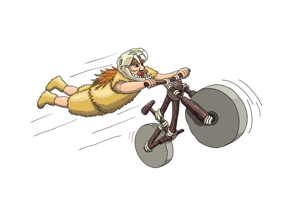 시대에서 내리막 자전거입니다 Freeriding Sabertooth 두개골 헬멧에 내리막 자전거에 슈퍼맨 — 스톡 벡터